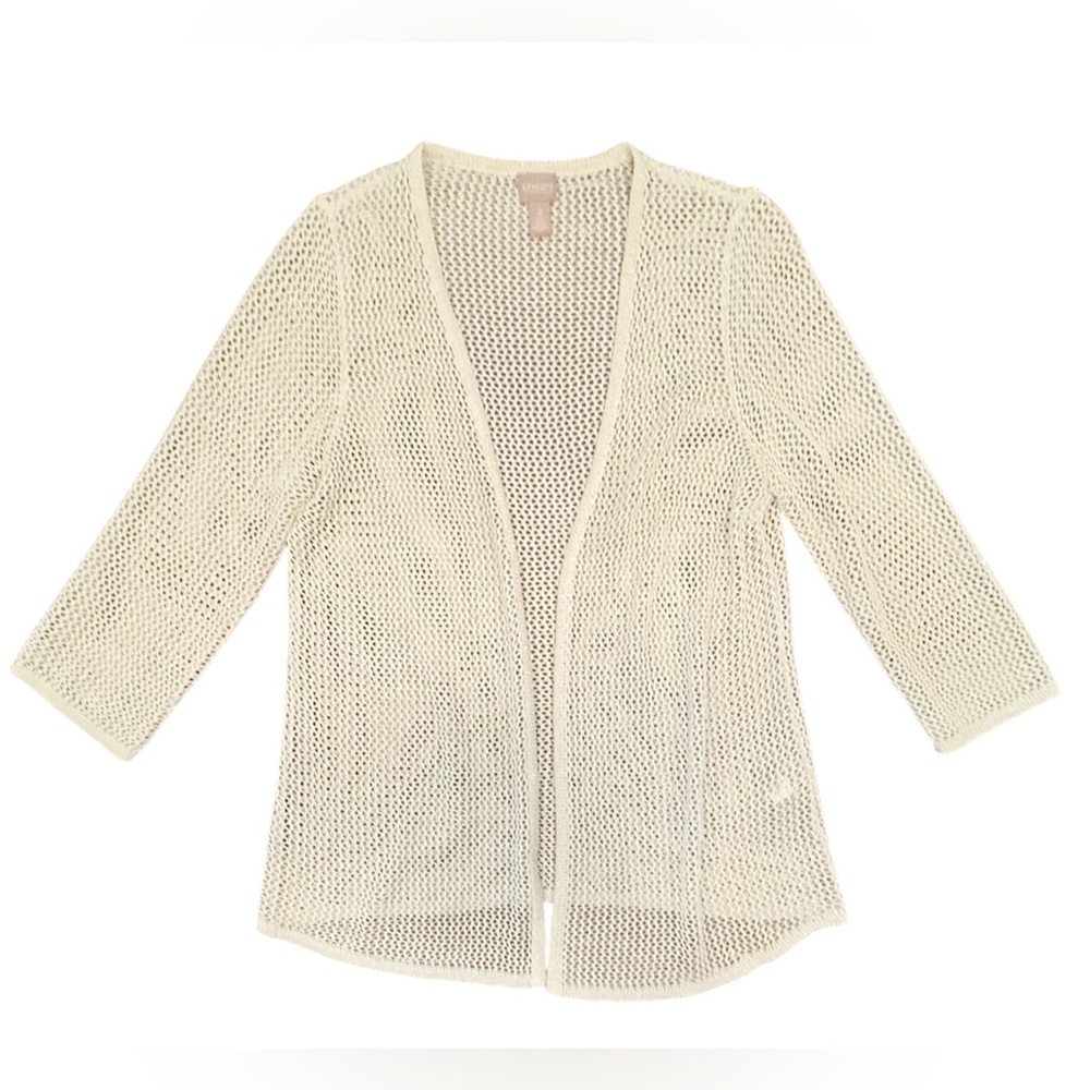 Chico's Silver/White Open-Knit 3/4 Sleeve Cardigan Size 2/Large